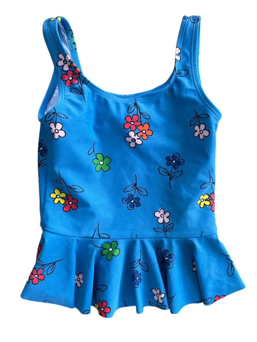 Hanna Andersson Girls Blue Floral Peplum Swimsuit Top 6-7‎